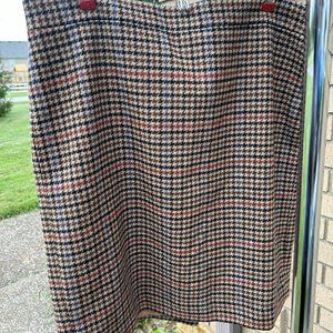 J.Crew Wool Houndstooth Plaid Skirt NWT - Tan Khaki - Size 14 Midi Length